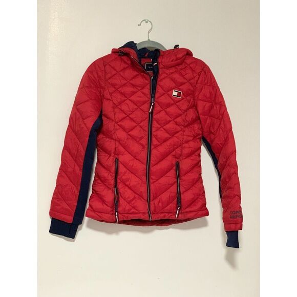 Tommy Hilfiger Women's Packable Hooded Puffer  Lightweight Jacket, RED Size XS - Picture 1 of 16